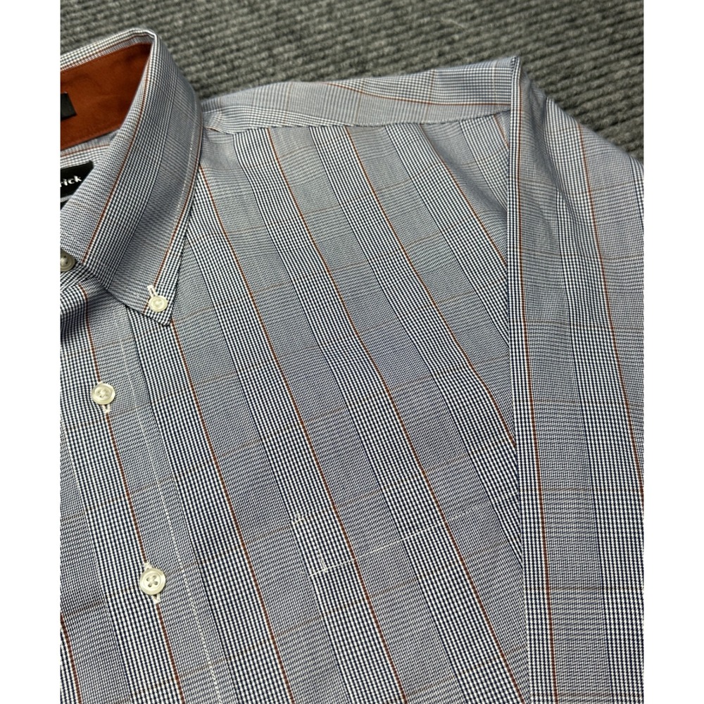 Paul Fredrick Button Down Shirt Men 17.5 Blue Plaid Stripe Classic Fit LS